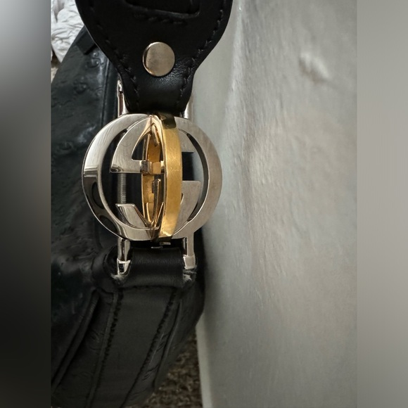 Authentic Gucci Guccisima Hobo Bag Black Leather with Silver and Gold hardware - Picture 2 of 8